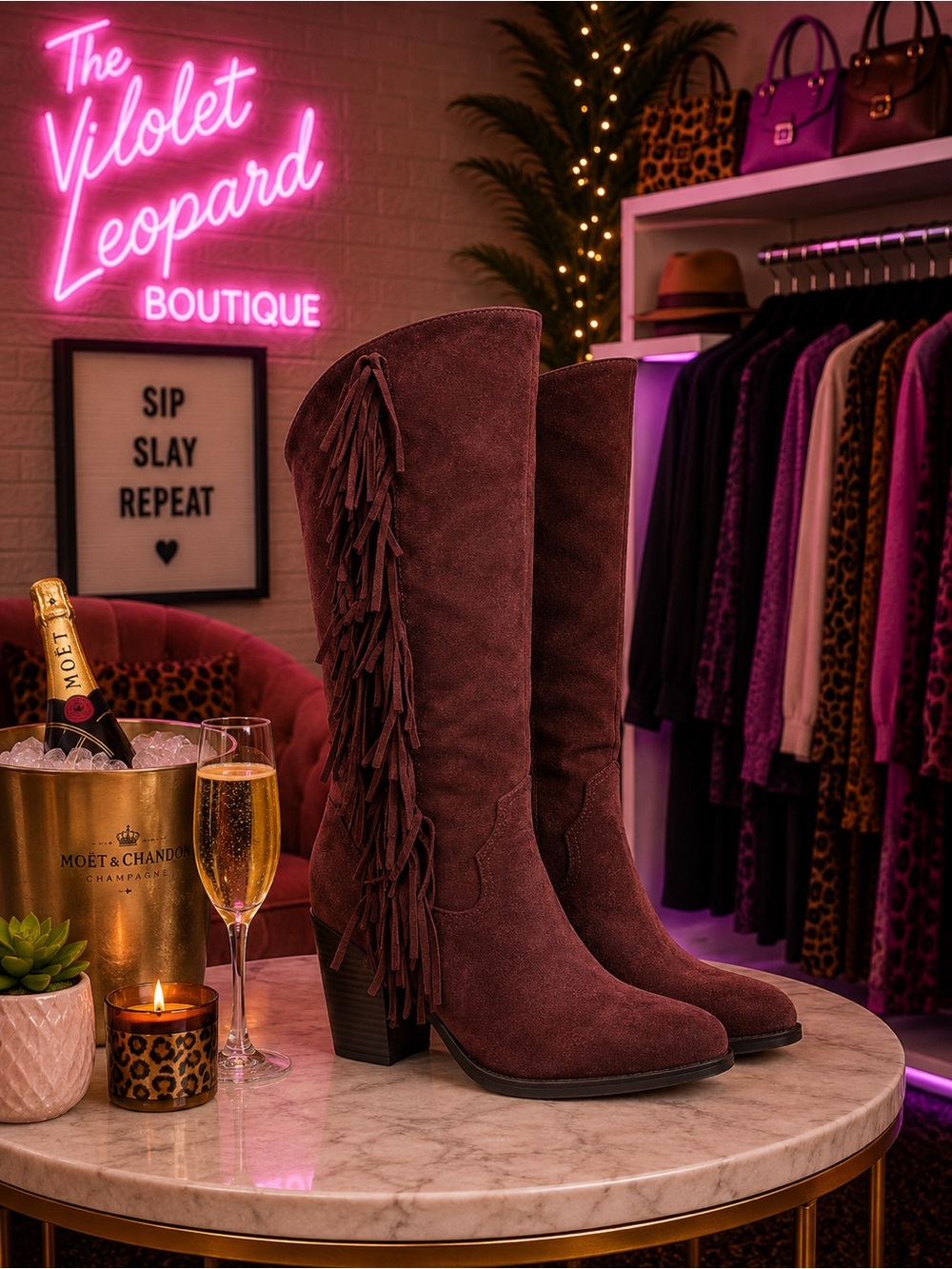 Blowfish Malibu Fringe Tall Western Boot in Wine - Women
